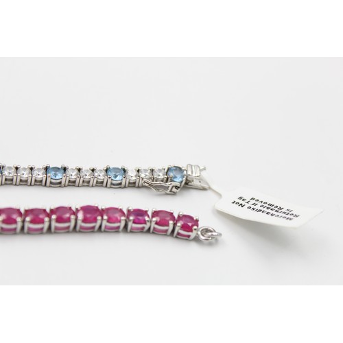 109 - 2 x .925 Sterling Silver TENNIS BRACELETS inc. Red, Blue, Sparkly (24g)