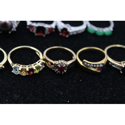 131 - 15 x Vintage and Retro RINGS inc. Gemstone Set, P & B, Rhinestone, 5 Stone