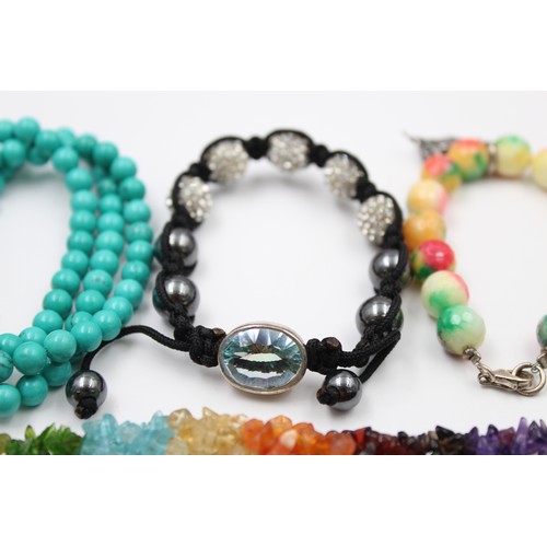 136 - .925 Sterling Silver Semi Precious BRACELETS Inc. Howlite, Garnet, Coral (134g)