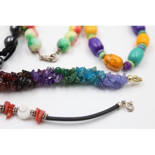 136 - .925 Sterling Silver Semi Precious BRACELETS Inc. Howlite, Garnet, Coral (134g)