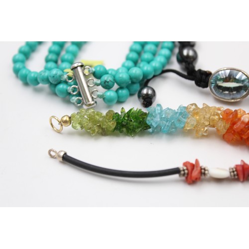 136 - .925 Sterling Silver Semi Precious BRACELETS Inc. Howlite, Garnet, Coral (134g)