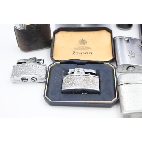 169 - 10 x Assorted Vintage RONSON Cigarette LIGHTERS Inc Boxed, Varaflame, Ladies Etc