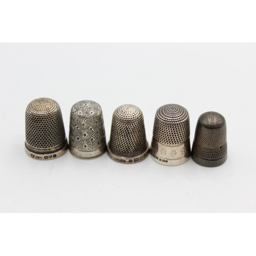 71 - 5 x Antique / Vintage .925 STERLING SILVER Thimbles Inc Charles Horner Etc (28g)