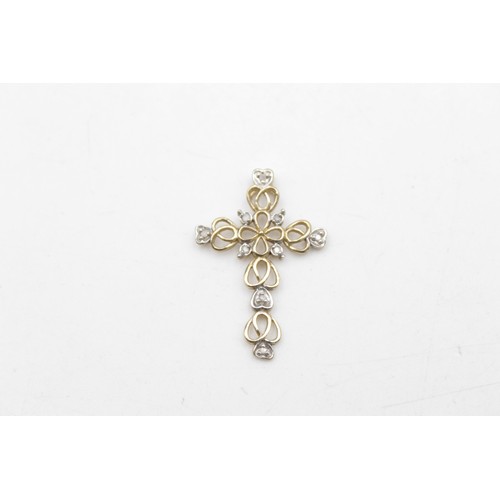 72 - 9ct gold diamond set openwork cross pendant (1.6g)