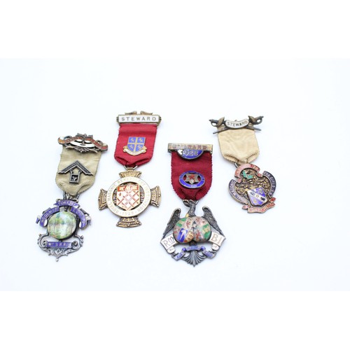 74 - 4 x Vintage Hallmarked .925 STERLING SILVER Masonic Jewels / Medals (87g)