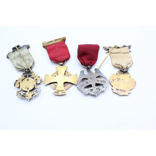 74 - 4 x Vintage Hallmarked .925 STERLING SILVER Masonic Jewels / Medals (87g)