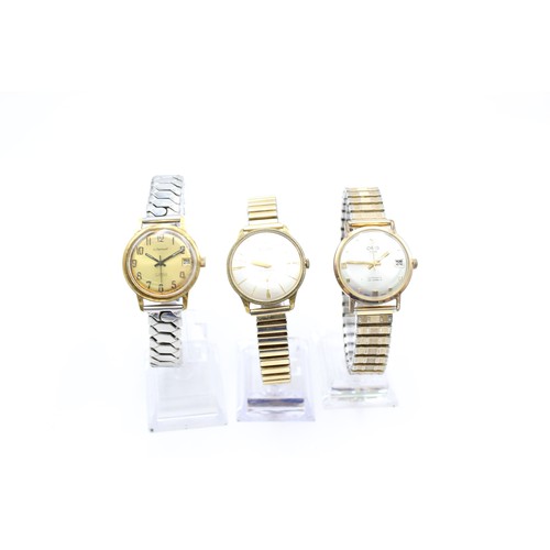 77 - 3 x Vintage Gents Gold Tone WRISTWATCHES Hand-Wind / Automatic WORKING Inc. Oris