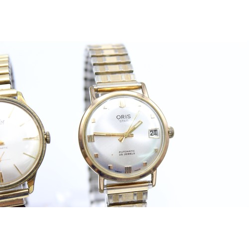 77 - 3 x Vintage Gents Gold Tone WRISTWATCHES Hand-Wind / Automatic WORKING Inc. Oris