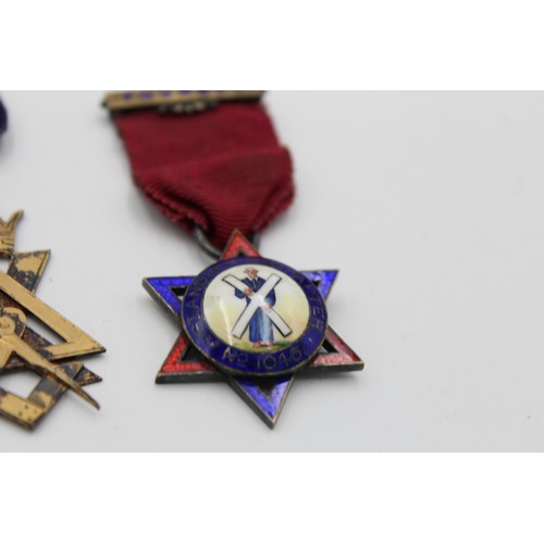 82 - 4 x Vintage Hallmarked .925 STERLING SILVER Masonic Jewels / Medals (78g)