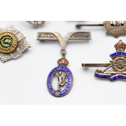 91 - 7 x Vintage Stamped .925 STERLING SILVER Military Sweetheart Brooches & Ring 31g