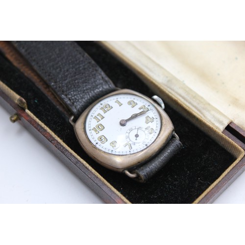 95 - Vintage Gents .925 SILVER Cased Trench Style WRISTWATCH Hand-Wind WORKING