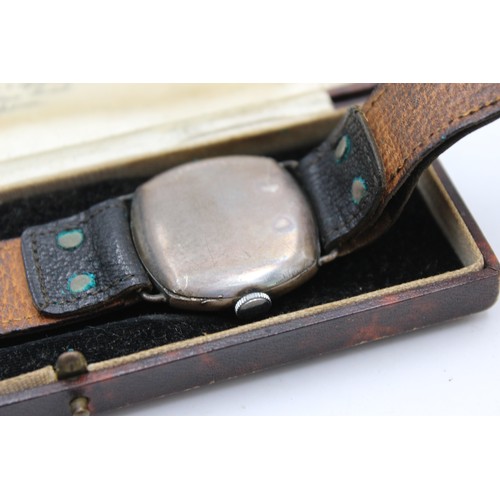 95 - Vintage Gents .925 SILVER Cased Trench Style WRISTWATCH Hand-Wind WORKING