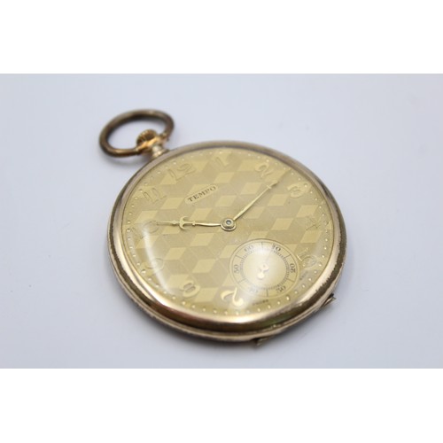 98 - Vintage Gents TEMPO Rolled Gold Open Face POCKET WATCH Hand-Wind WORKING (56g)
