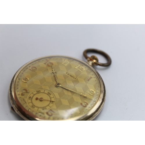98 - Vintage Gents TEMPO Rolled Gold Open Face POCKET WATCH Hand-Wind WORKING (56g)
