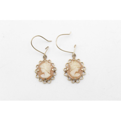 111 - 9ct gold shell cameo drop earrings (2.3g)