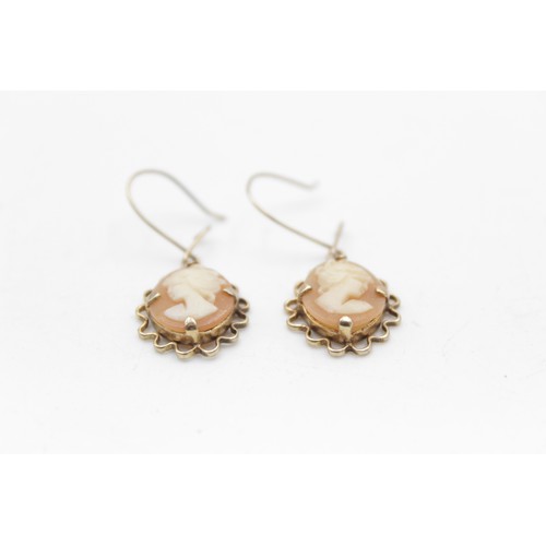 111 - 9ct gold shell cameo drop earrings (2.3g)