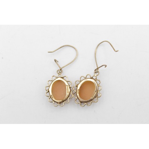 111 - 9ct gold shell cameo drop earrings (2.3g)