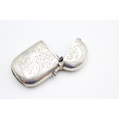 122 - Antique Hallmarked 1919 Birmingham STERLING SILVER Circular Vesta Case (23g)