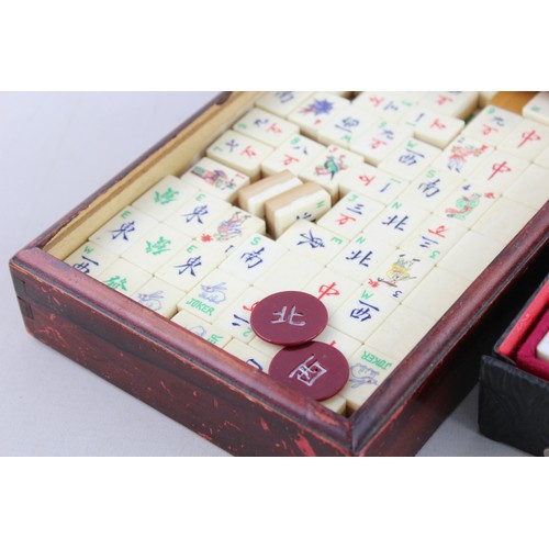 182 - 2 x Vintage Mahjong Games Inc. Bamboo Backed and Original Boxes