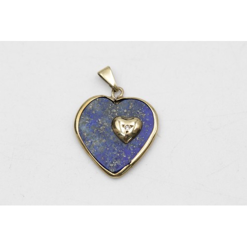 220 - 8ct gold vintage lapis lazuli & diamond heart pendant (1.5g)