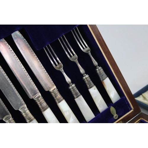 221 - 5 Sets of Vintage Boxed SILVER PLATE Cutlery Inc. Mother of Pearl, Pastry Forks