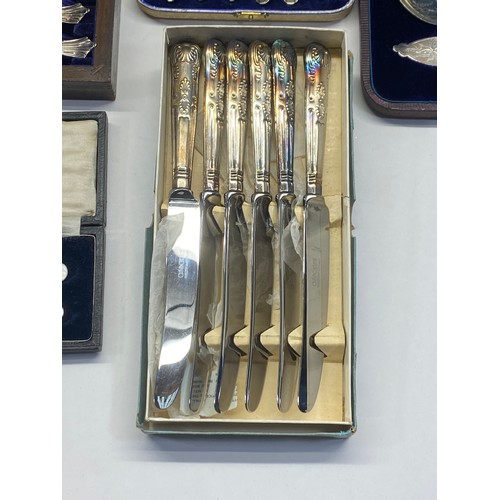 204 - 5 Sets of Vintage Boxed SILVER PLATE Cutlery Inc. Mother of Pearl, Teaspoons Etc