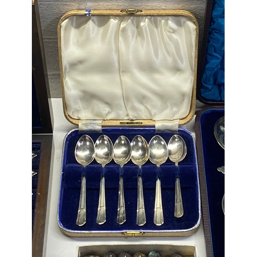 204 - 5 Sets of Vintage Boxed SILVER PLATE Cutlery Inc. Mother of Pearl, Teaspoons Etc