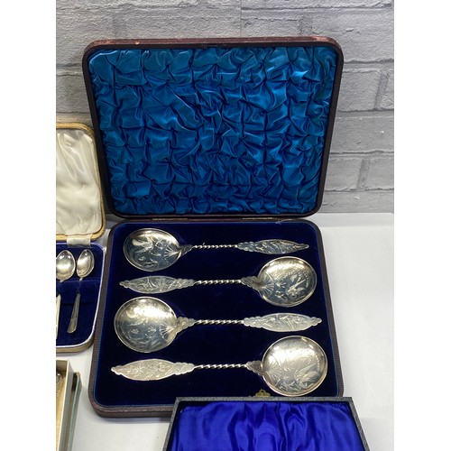 204 - 5 Sets of Vintage Boxed SILVER PLATE Cutlery Inc. Mother of Pearl, Teaspoons Etc