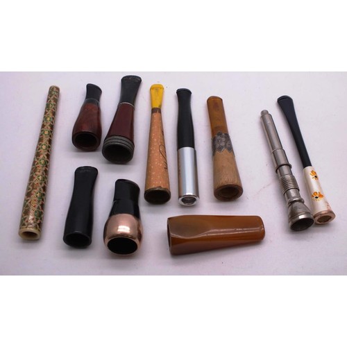 290 - TEN VINTAGE CHEROOTS INCLUDES SILVER BANDED, ROLLED GOLD AND AMBER