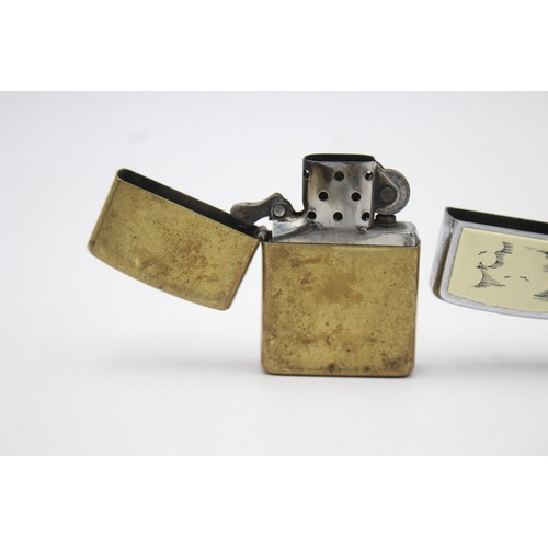 46 - 3 x Assorted ZIPPO Lighters Inc Brass, Slimline, Ship Detail Etc