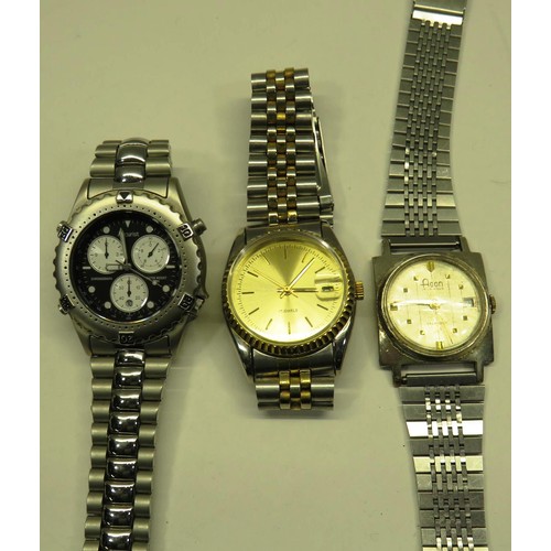 154 - THREE GENTS STAINLESS STEEL WATCHES, ACCURIST CHRONOGRAPH, ARGON 17 JEWELS, UN-NAMED 17 JEWEL. ALL T... 