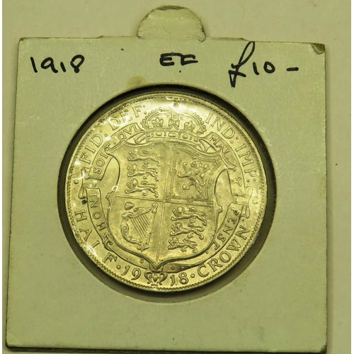 156 - 1918 HALF CROWN IN EF CONDITION CASED