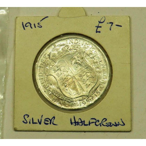 159 - 1915 HALF CROWN IN EF CONDITION CASED