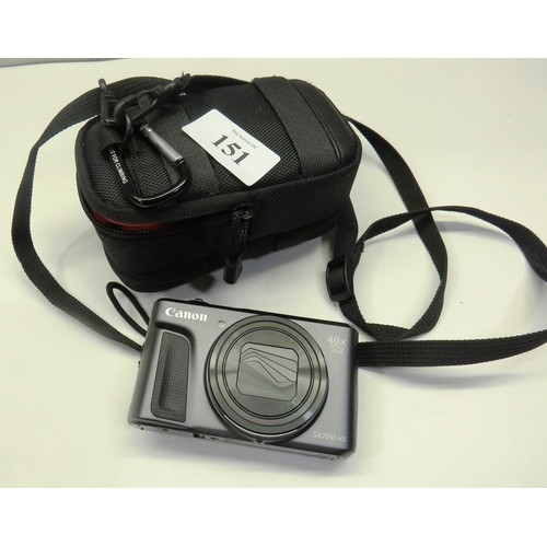 151 - CANON DIGITAL CAMERA, SX720HS 40X OPTICAL ZOOM, BAG AND CHARGER - NO LEAD