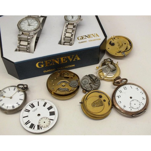 170 - MIXED LOT TO INCLUDE BOXED GENEVA CLASSIC COLLECTION, POCKET WATCH AND POCKET WATCH PARTS