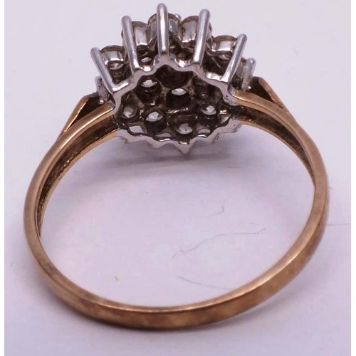 211 - 9CT GOLD CLUSTER RING WITH CLEAR STONES SIZE P. 2g