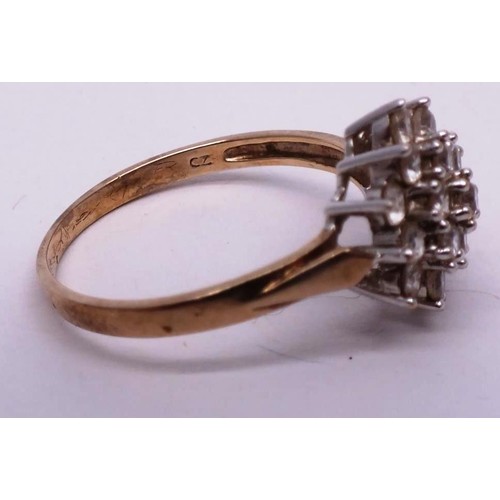 211 - 9CT GOLD CLUSTER RING WITH CLEAR STONES SIZE P. 2g