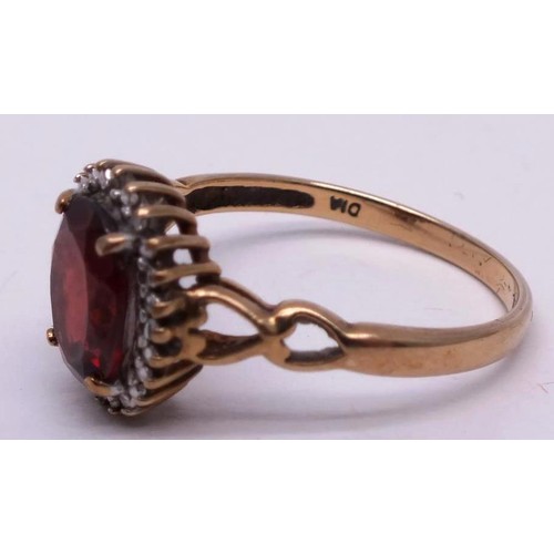 213 - 9CT GOLD RING RUBY & DIAMONDS, SIZE P. 2g