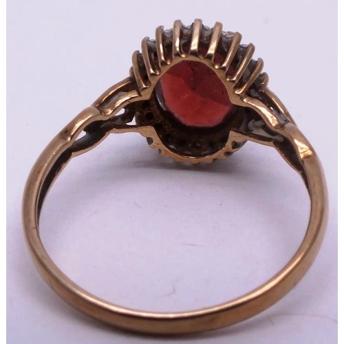 213 - 9CT GOLD RING RUBY & DIAMONDS, SIZE P. 2g