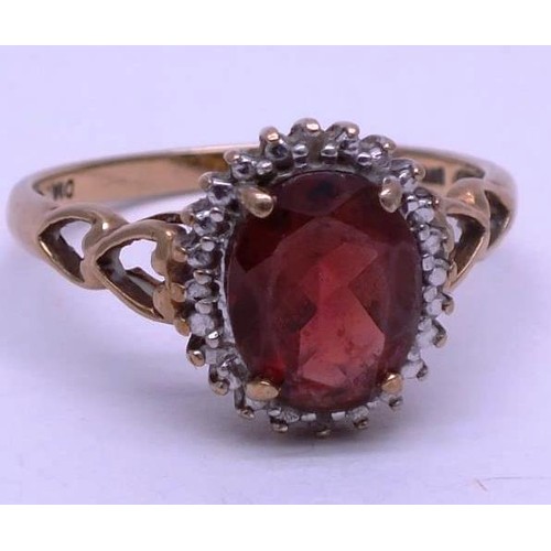 213 - 9CT GOLD RING RUBY & DIAMONDS, SIZE P. 2g