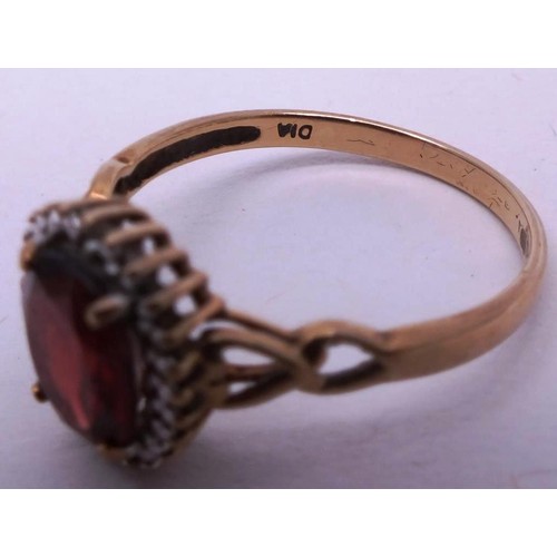 213 - 9CT GOLD RING RUBY & DIAMONDS, SIZE P. 2g