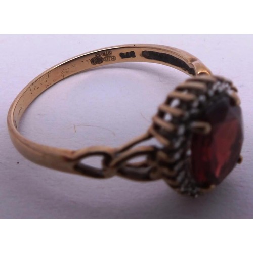 213 - 9CT GOLD RING RUBY & DIAMONDS, SIZE P. 2g