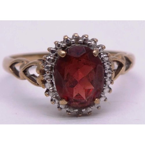 213 - 9CT GOLD RING RUBY & DIAMONDS, SIZE P. 2g