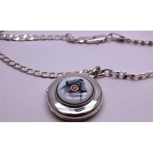 220 - 925 SILVER CHAIN & PENDANT MASONIC ENAMEL