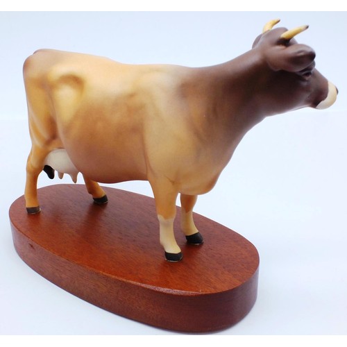 229 - RARE BOXED MATT JERSEY COW ON WOODEN PLINTH