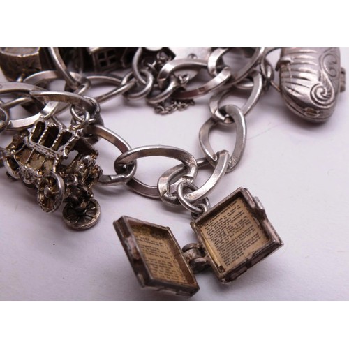 253 - SILVER CHARM BRACELET WITH NINE SILVER CHARMS