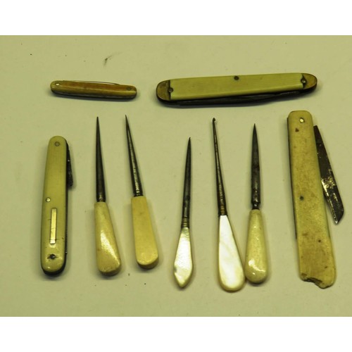 247 - COLLECTION OF VINTAGE BONE HANDLE PENKNIVES AND TOOLS