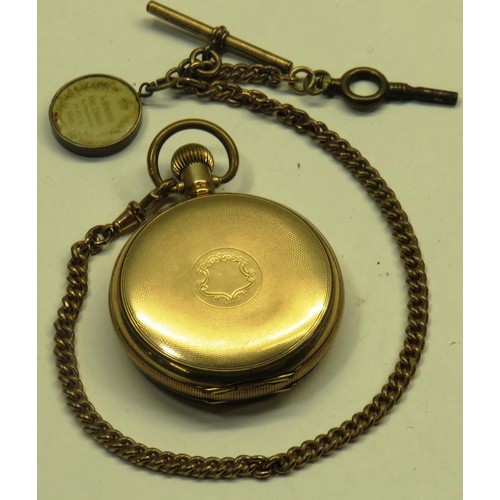 260 - PLATED POCKET WATCH & CHAIN IN WORKING ORDER