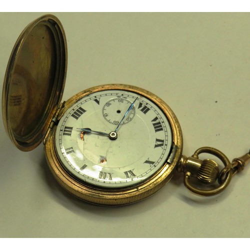 260 - PLATED POCKET WATCH & CHAIN IN WORKING ORDER