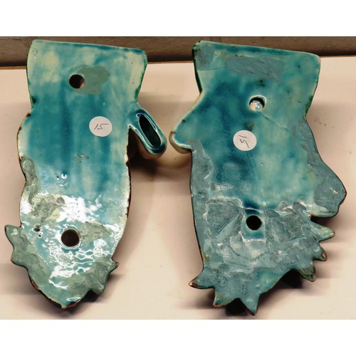 266 - PAIR OF MAJOLICA MERMEN WALL POCKETS GEORGE JONES